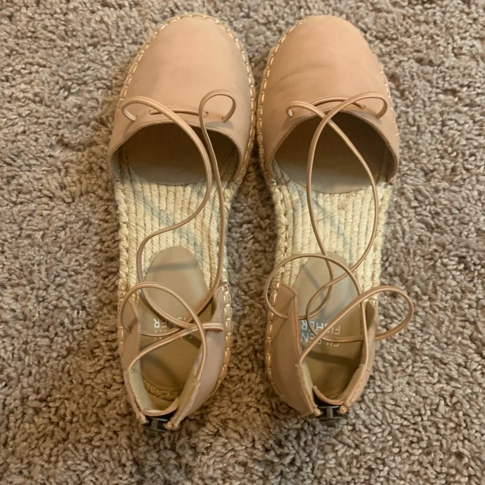 Eileen Fisher Lace Up Espadrilles Sandals Boho Casual Summer Vacation Tan 7.5